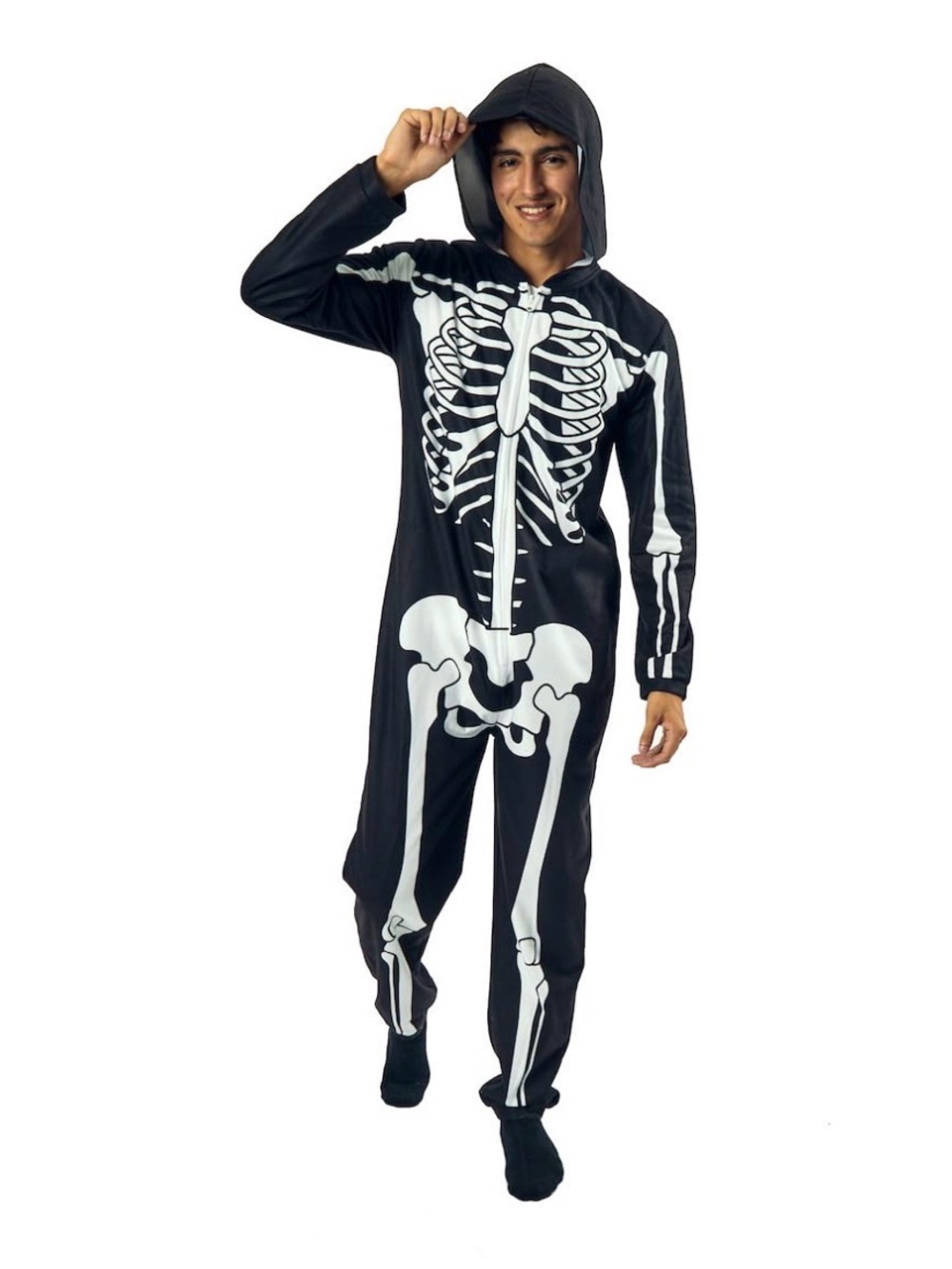Bioworld Skeleton Men's Hooded Union Costume Halloween Suit Large Black